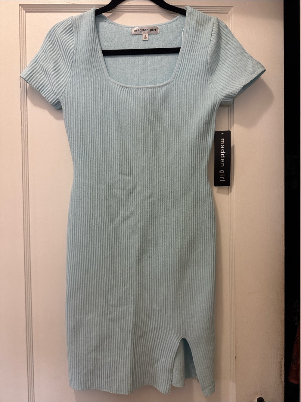 Madden Girl Pastel Blue Ribbed Scoop-Neck Midi Dress